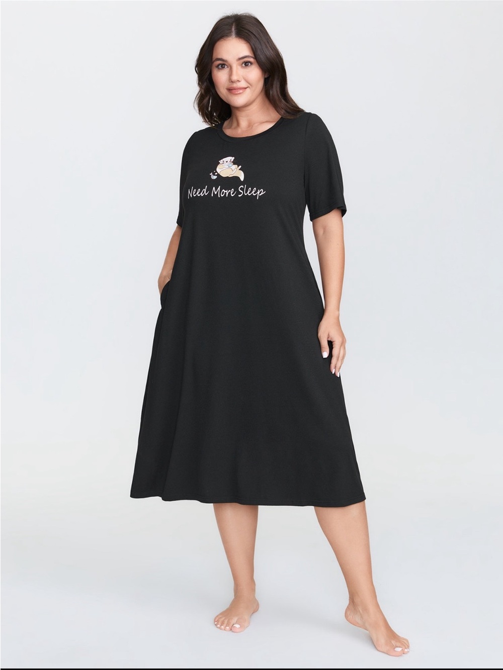 BloomChic Black 'Need More Sleep' Otter Print Nightshirt size 1X (14-16)